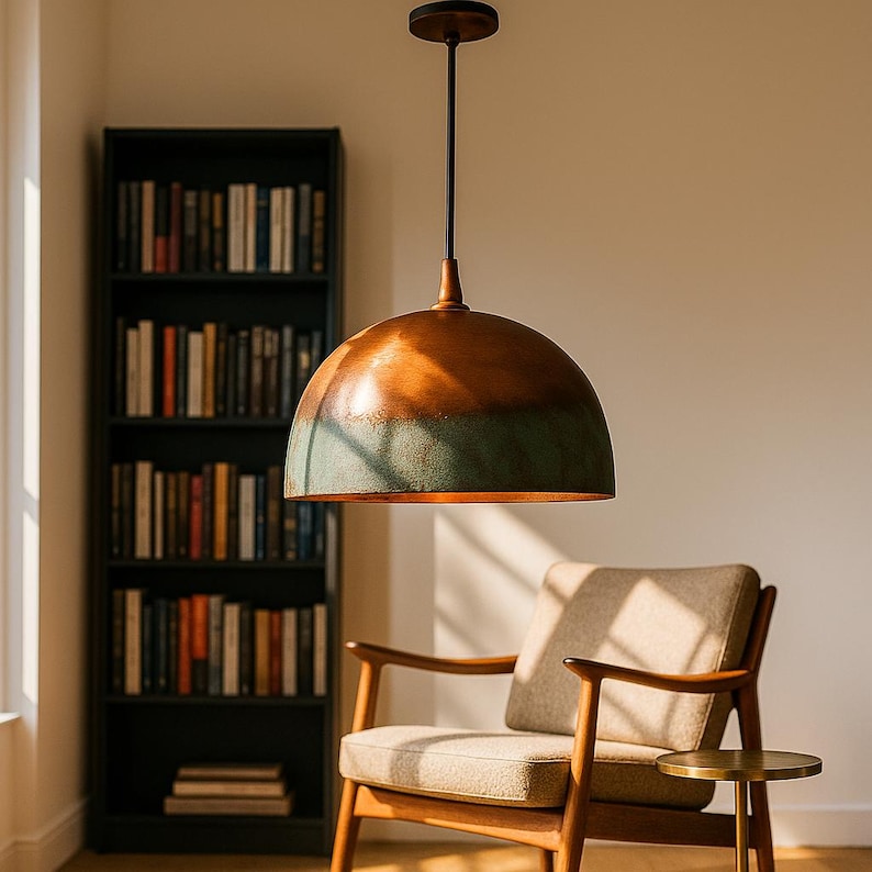Rusted Moroccan Hammered Copper Pendant Light – Dome Ceiling Fixture