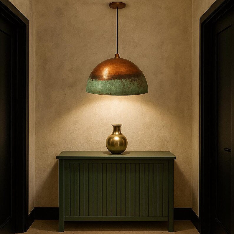 Rusted Moroccan Hammered Copper Pendant Light – Dome Ceiling Fixture