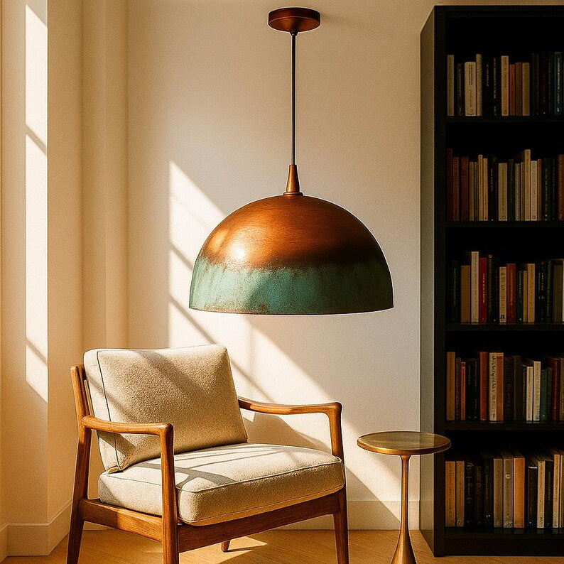 Rusted Moroccan Hammered Copper Pendant Light – Dome Ceiling Fixture