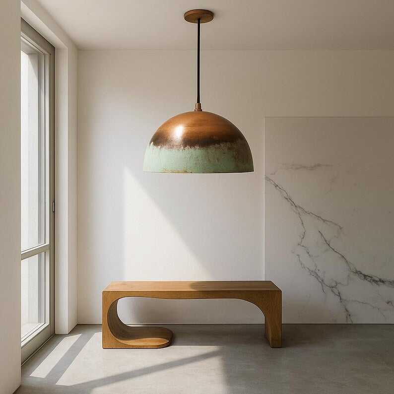 Rusted Moroccan Hammered Copper Pendant Light – Dome Ceiling Fixture