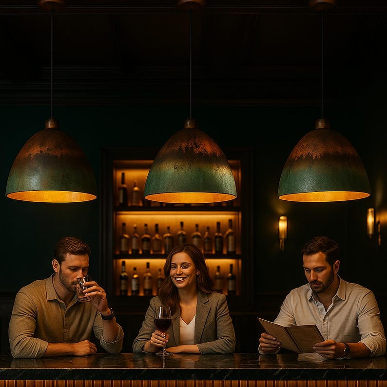 Oxidized Gradient Copper Dome Pendant Light – Rustic Patina Ceiling Lamp