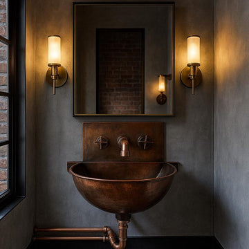 Wall Mounted Moroccan Copper Sink Set – Rustic Bathroom Vanity Combo