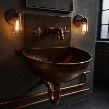 Wall Mounted Moroccan Copper Sink Set – Handmade Rustic Vanity Combo