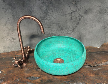 Handmade Turquoise Patina Copper Sink ,Hammered Verdigris Copper Sink for vanity