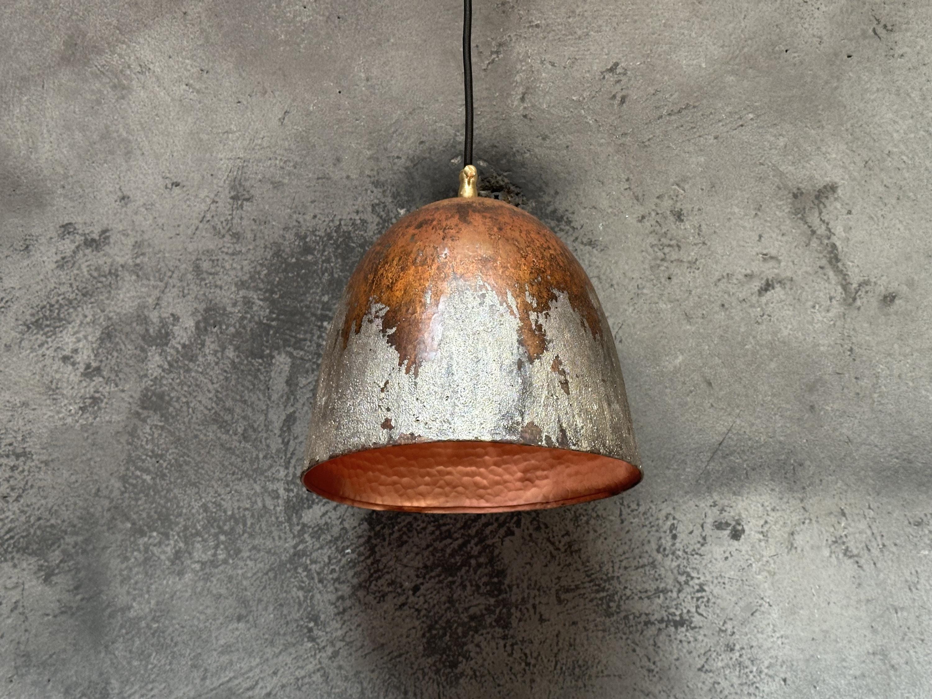Rustic Pendant lighting Island Kitchen, Vintage Copper Light Fixture . White Patina Handmade Copper Ceiling light
