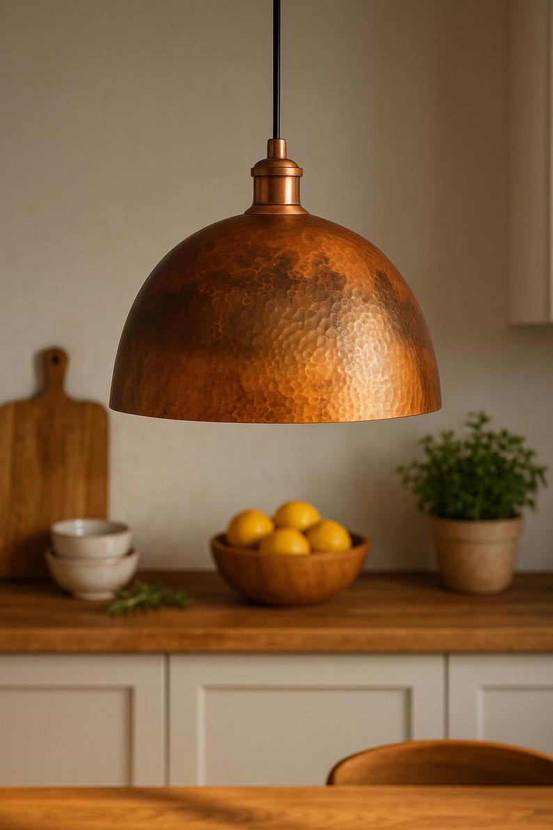 Handcrafted Moroccan hammered copper pendant light with aged finish – boho, rustic, Mediterranean home decor lighting