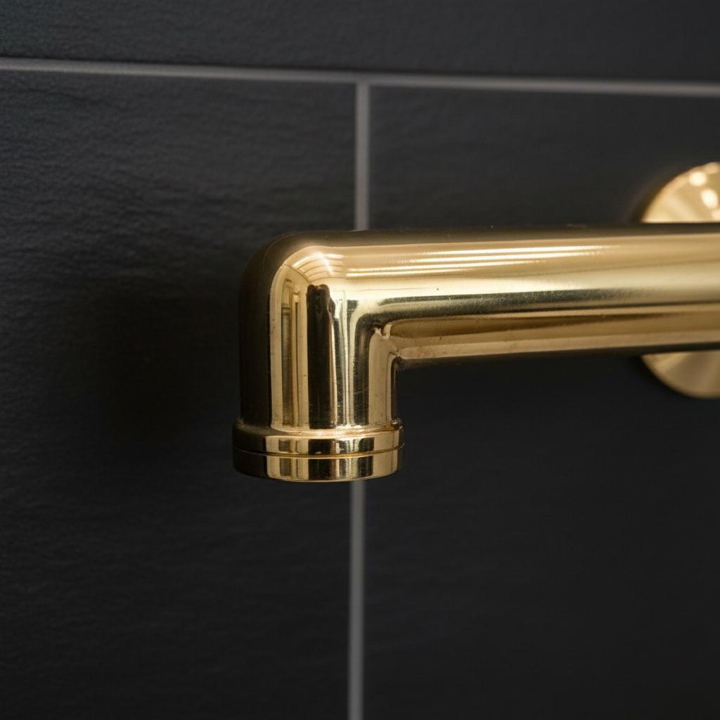 Gold handle on a black tiled wall
