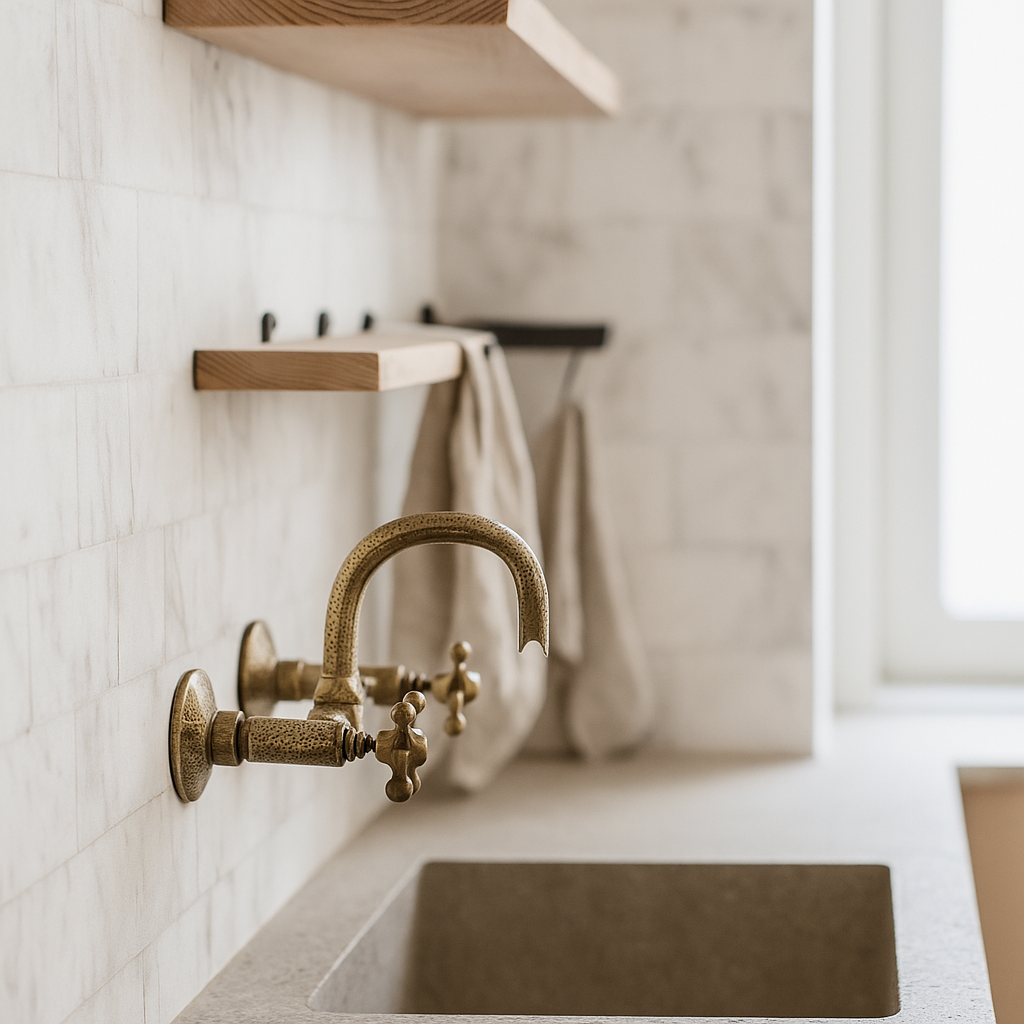 Moroccan Hammered Brass Wall Mount Faucet – Handmade Style Oil-Rubbed Bathroom Sink Tap with Cross Handles, Copper Kitchen Water Mixer Tap