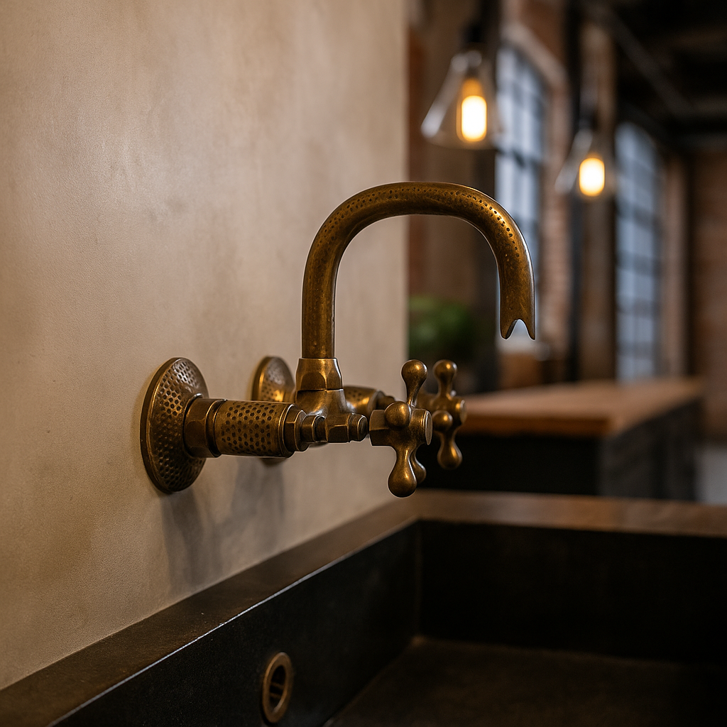 Moroccan Hammered Brass Wall Mount Faucet – Handmade Style Oil-Rubbed Bathroom Sink Tap with Cross Handles, Copper Kitchen Water Mixer Tap