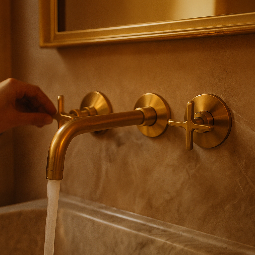 Unlacquered Brass Wall Mounted Bathroom Faucet, Solid Brass Bathroom Faucet With Cross Handle