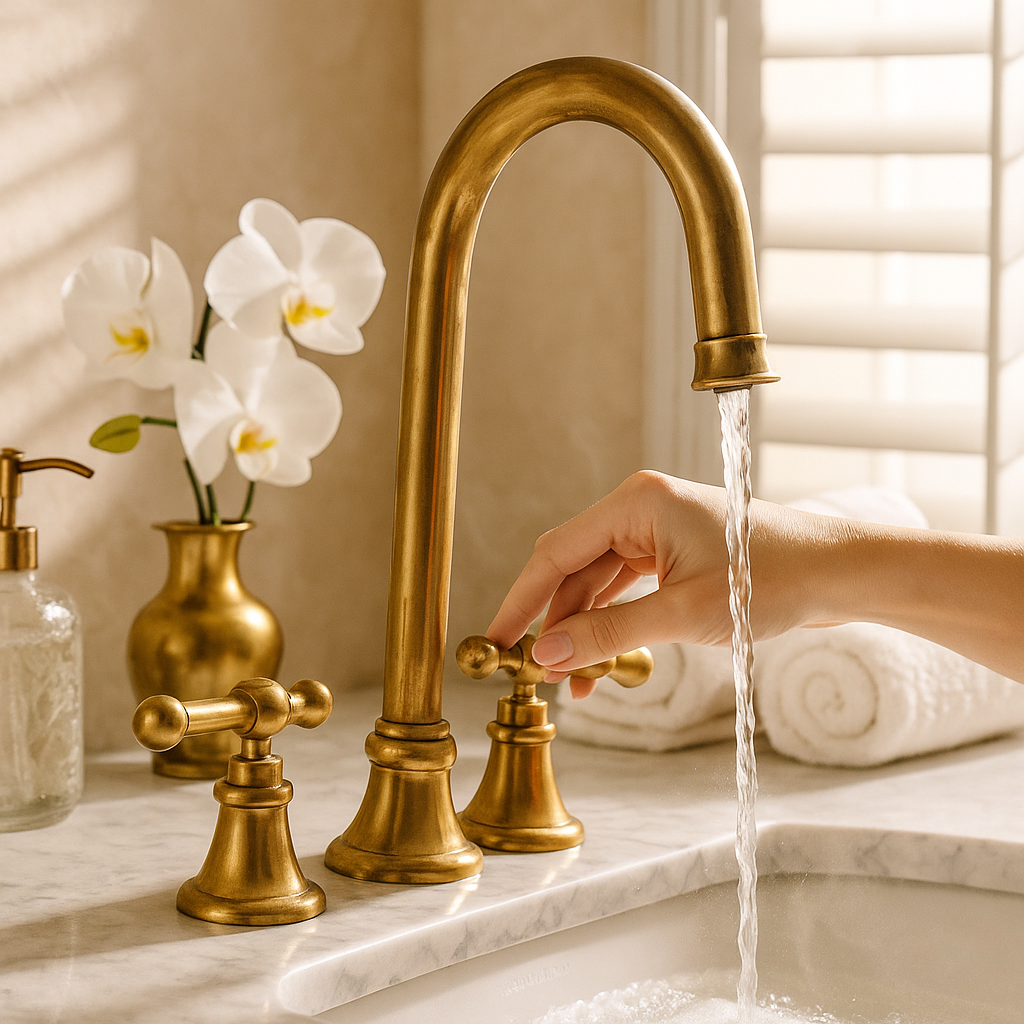 3 Hole Unlacquered Brass Bathroom Faucet, Widespread Brass Bathroom Faucet, Victorian Bathroom Sink Faucet