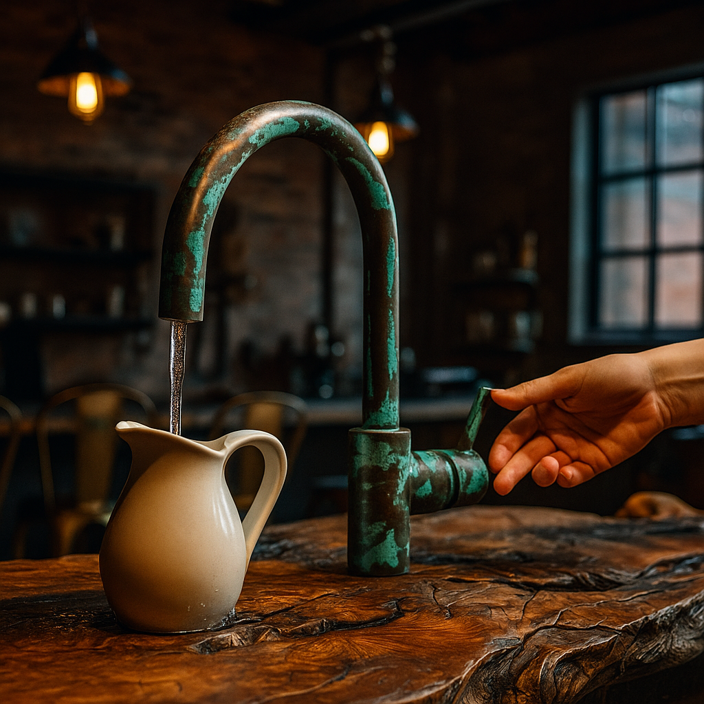 Oxidized Copper Mixer Bar Faucet, SIngle Handle Green Patina Faucet Bar Sink