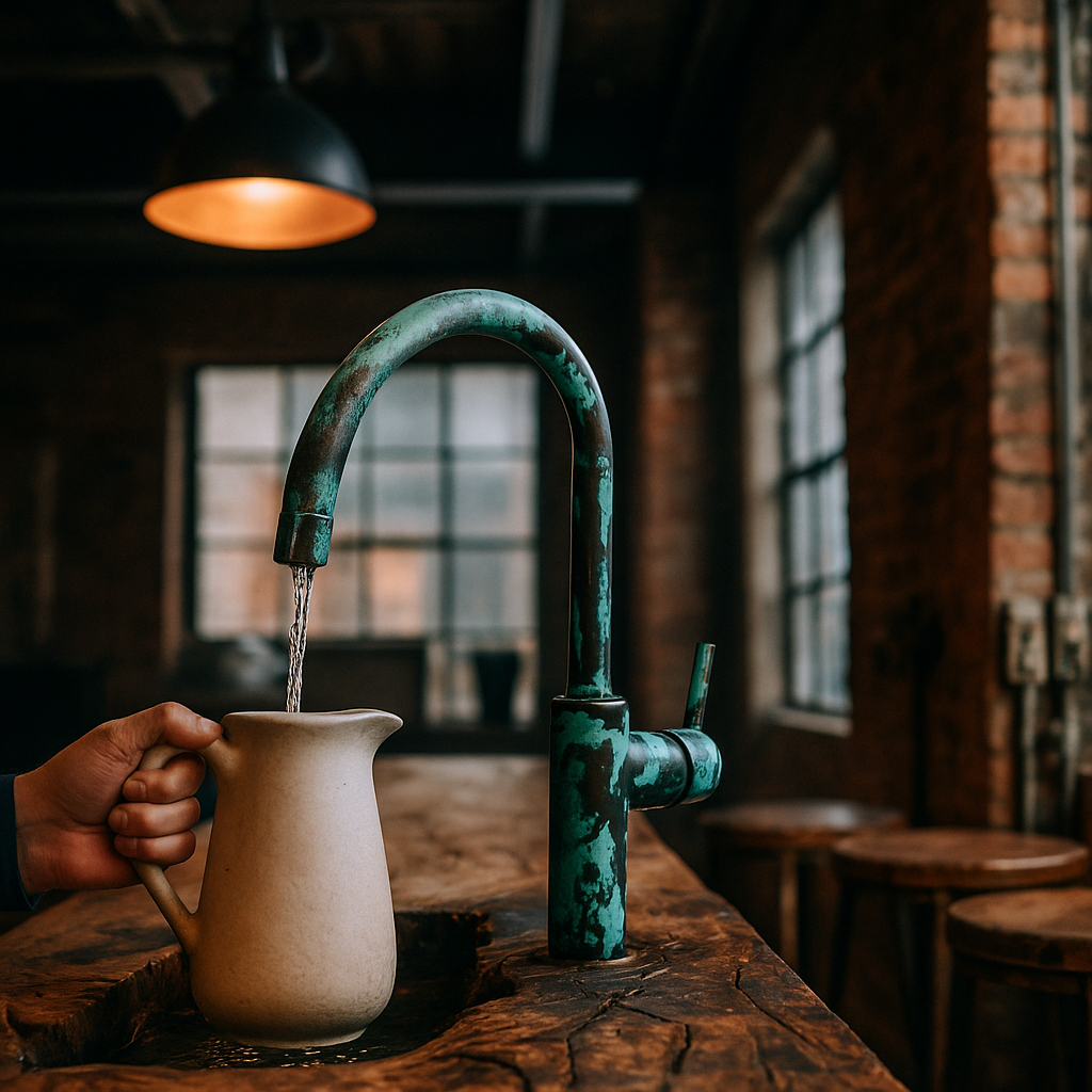 Oxidized Copper Mixer Bar Faucet, SIngle Handle Green Patina Faucet Bar Sink