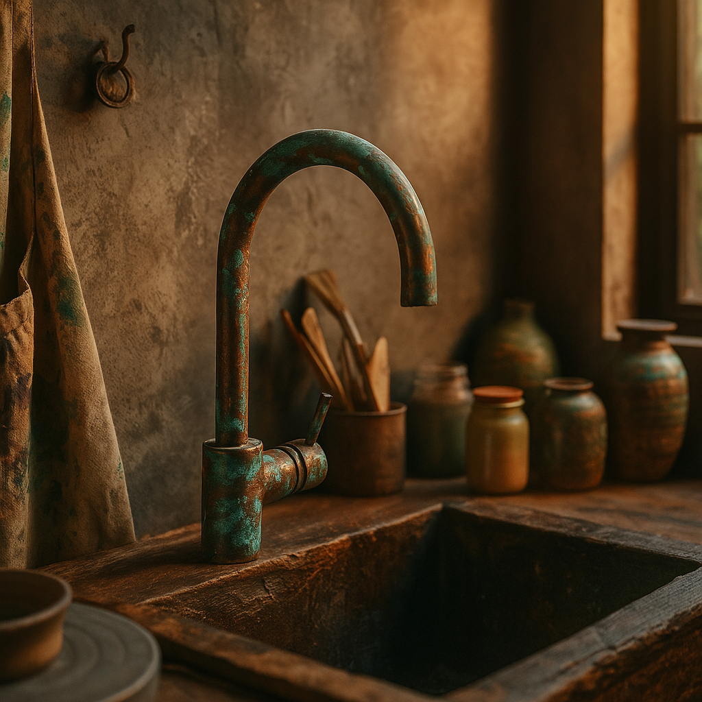 Oxidized Copper Mixer Bar Faucet, SIngle Handle Green Patina Faucet Bar Sink