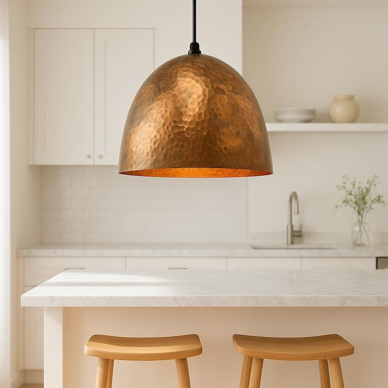 Rusted Moroccan Copper Pendant Light – Dome Ceiling Lamp – Brassry