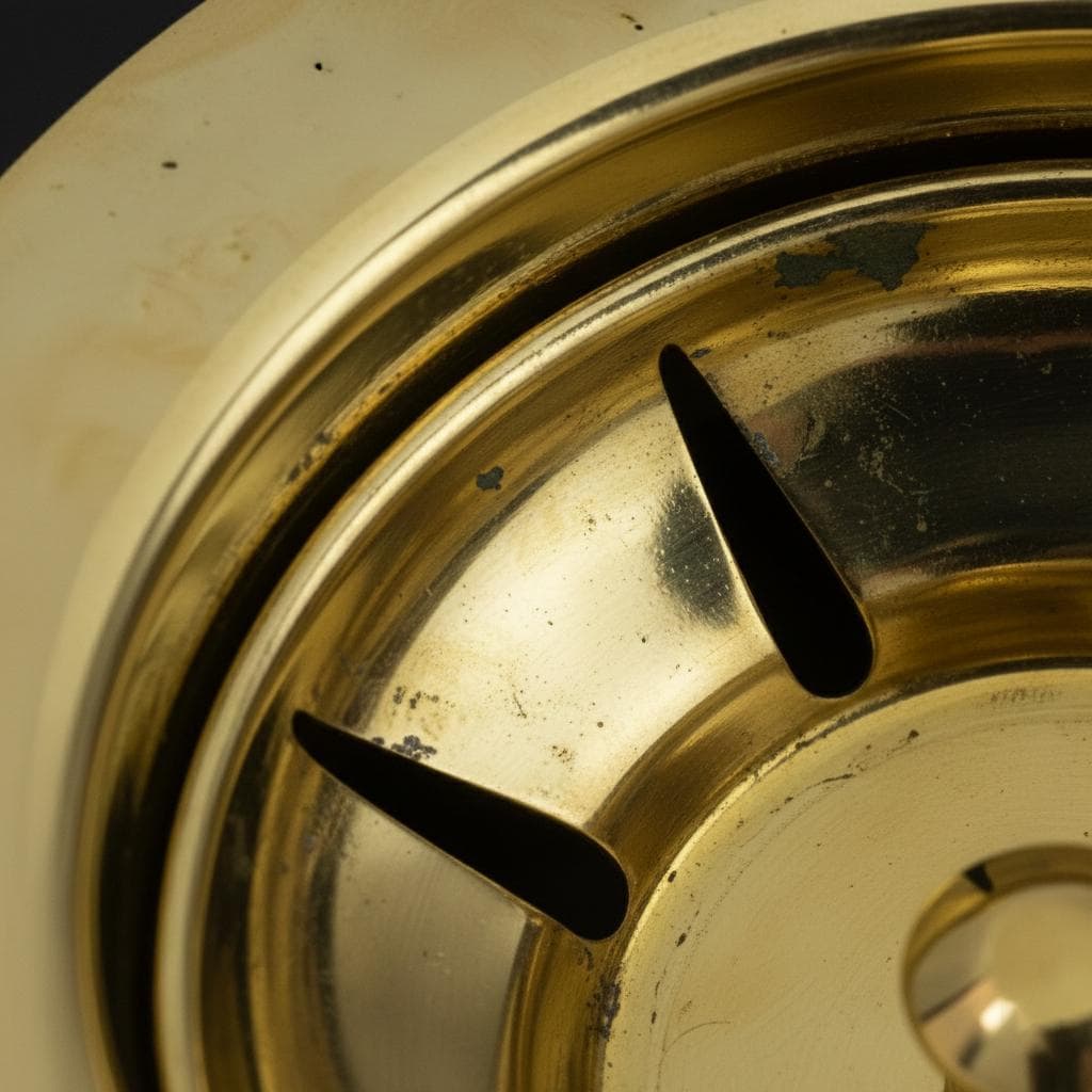 Close-up of a gold drain strainer