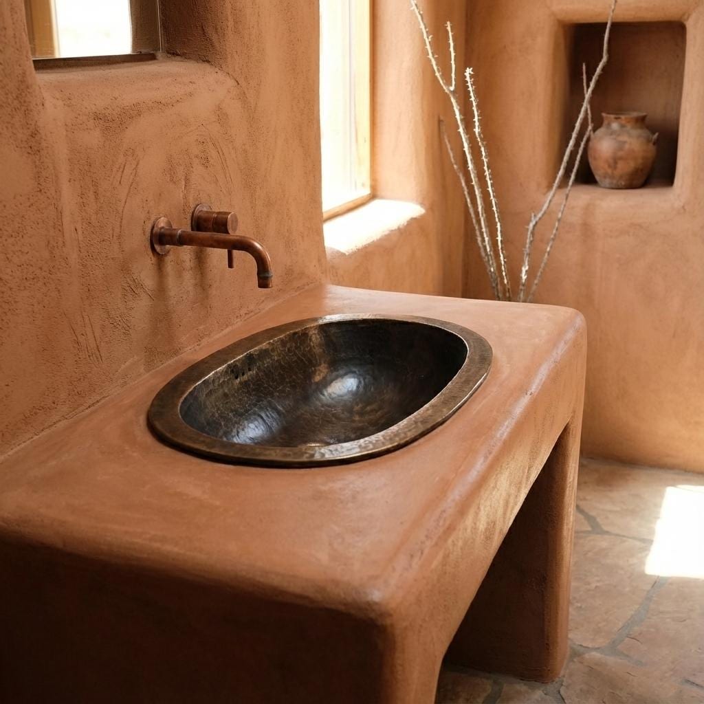 Bathroom sink made of stone with a rustic design.
