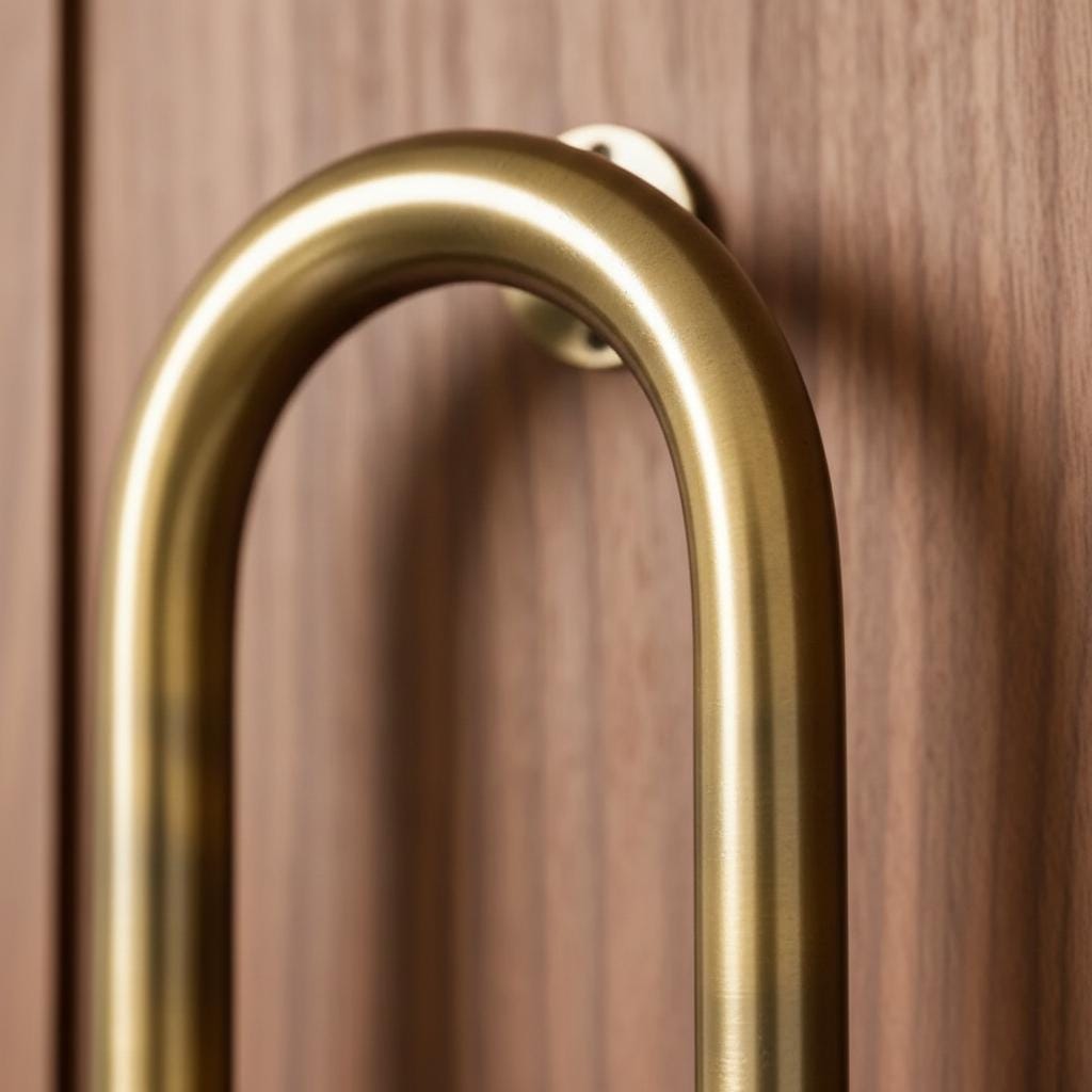 Gold door handle on a wooden door