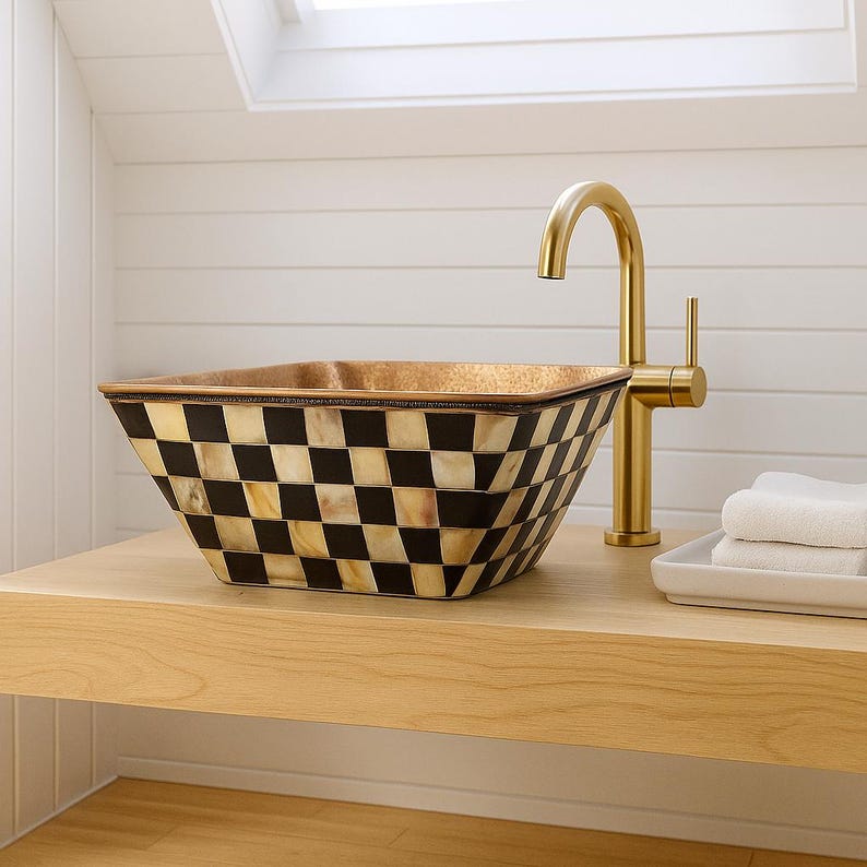 Moroccan artisan-made brass basin – top view