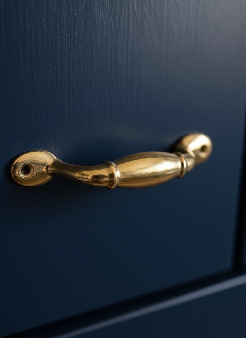 Gold handle on a dark blue surface