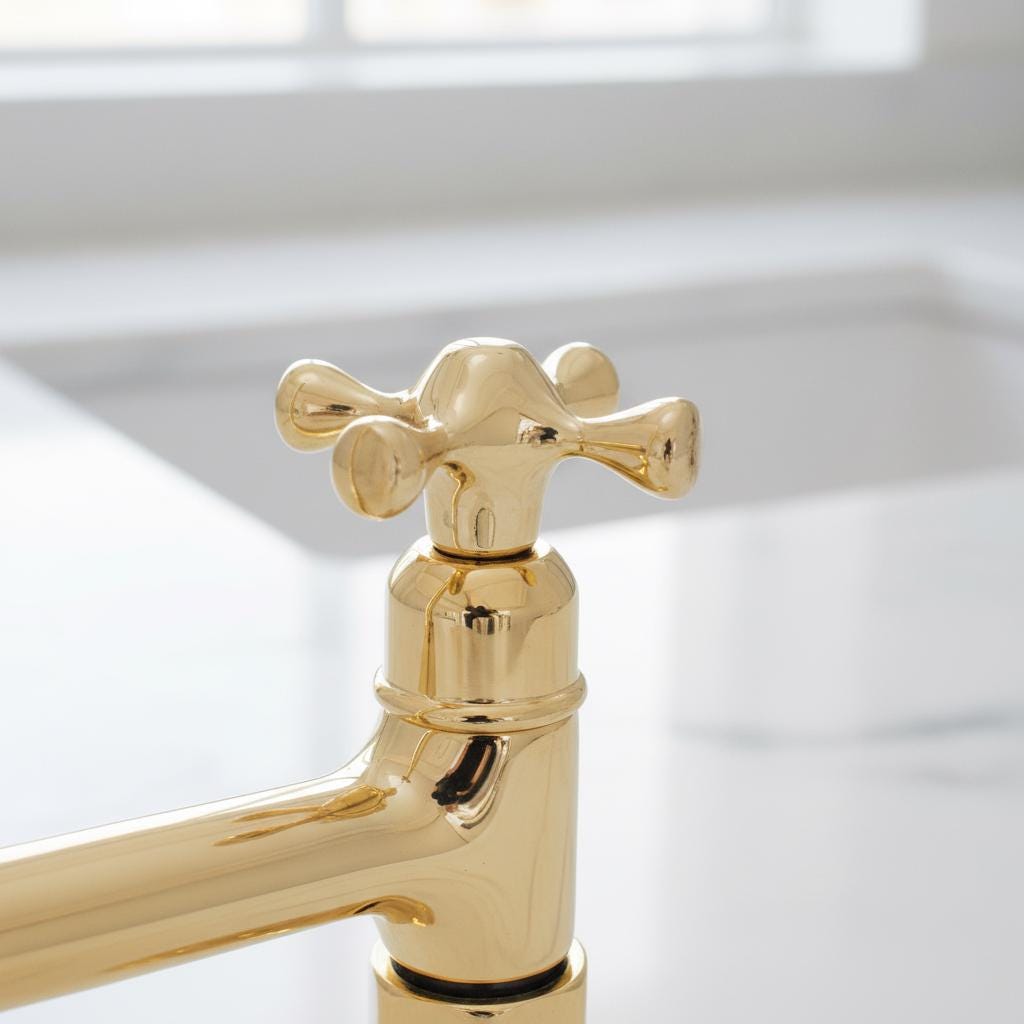 Gold faucet on a white background