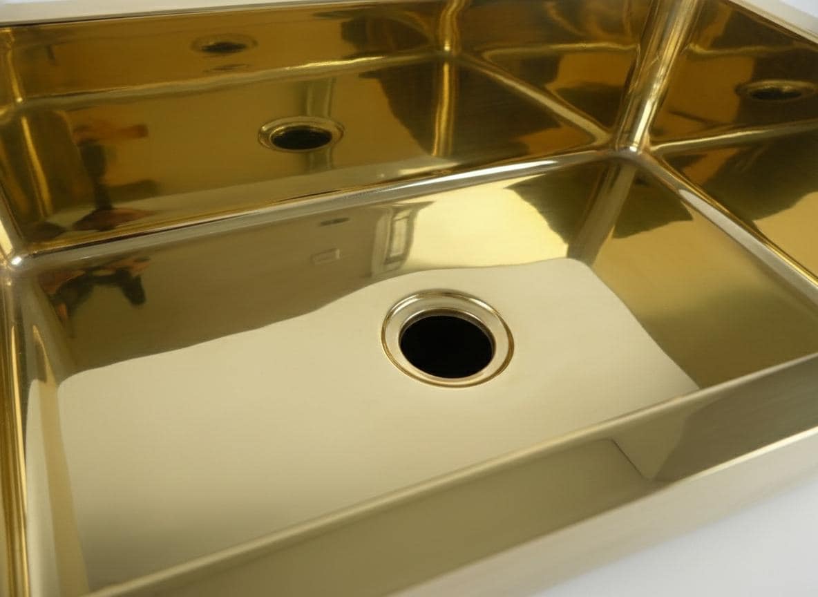 Gold-colored kitchen sink with a shiny surface