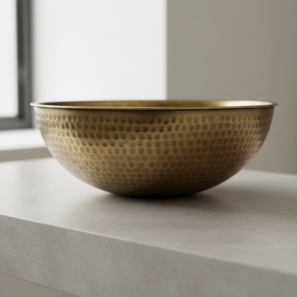 Brass bowl with textured surface on a light surface