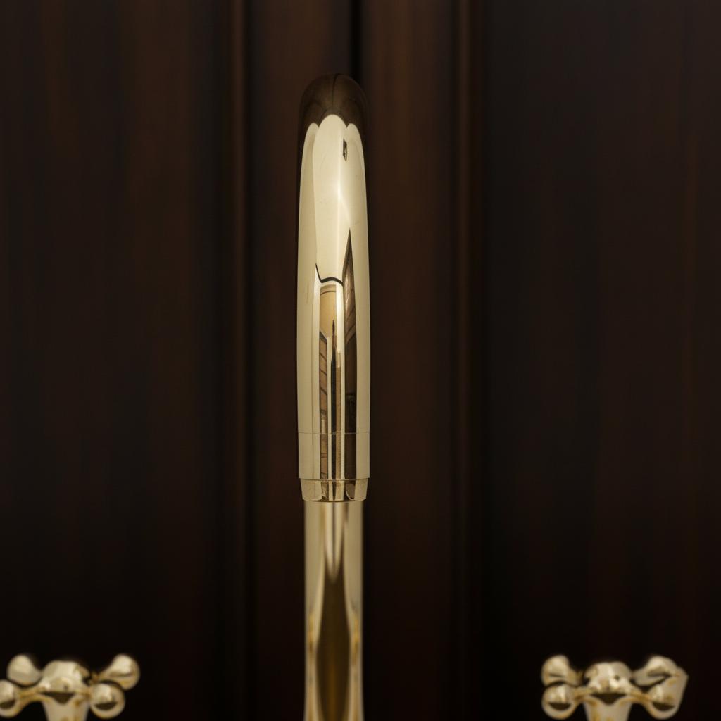 Close-up of a gold pen on a dark background