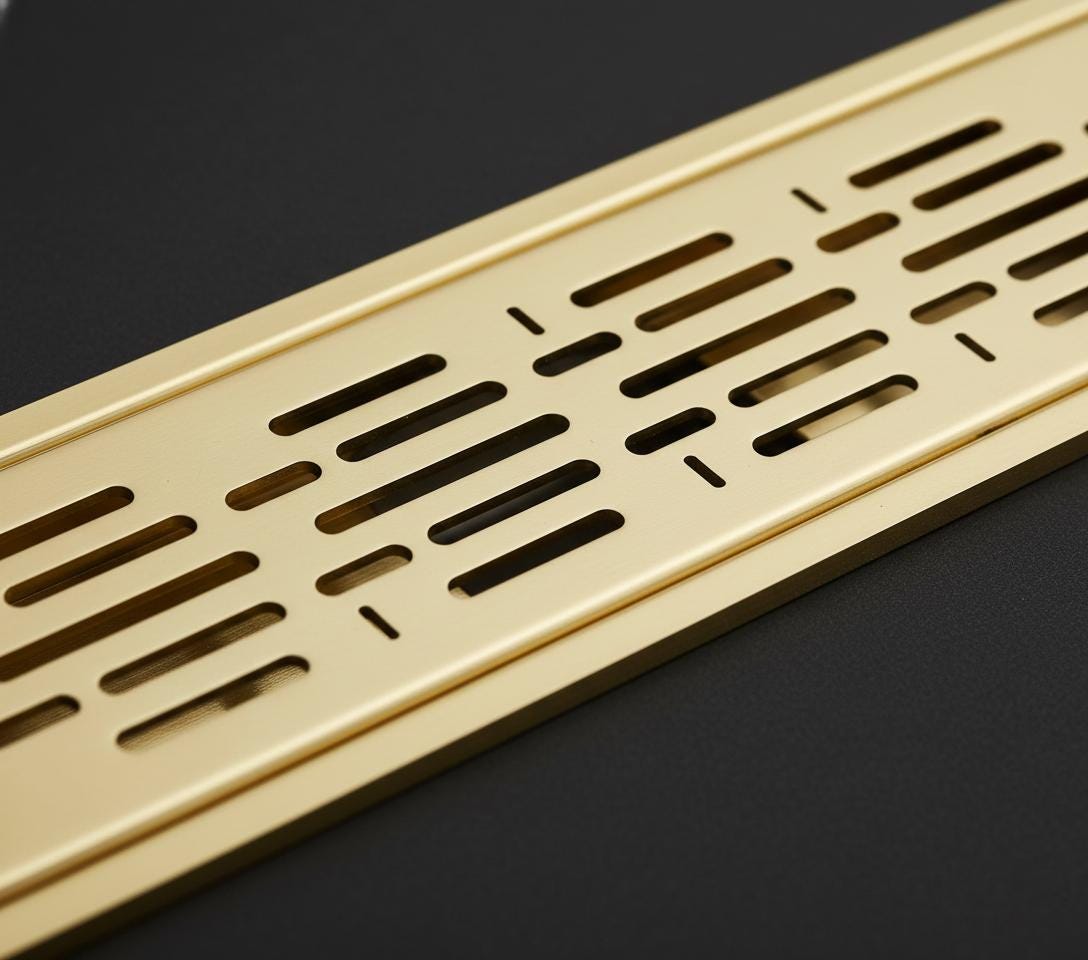 Gold metal grate on a black background