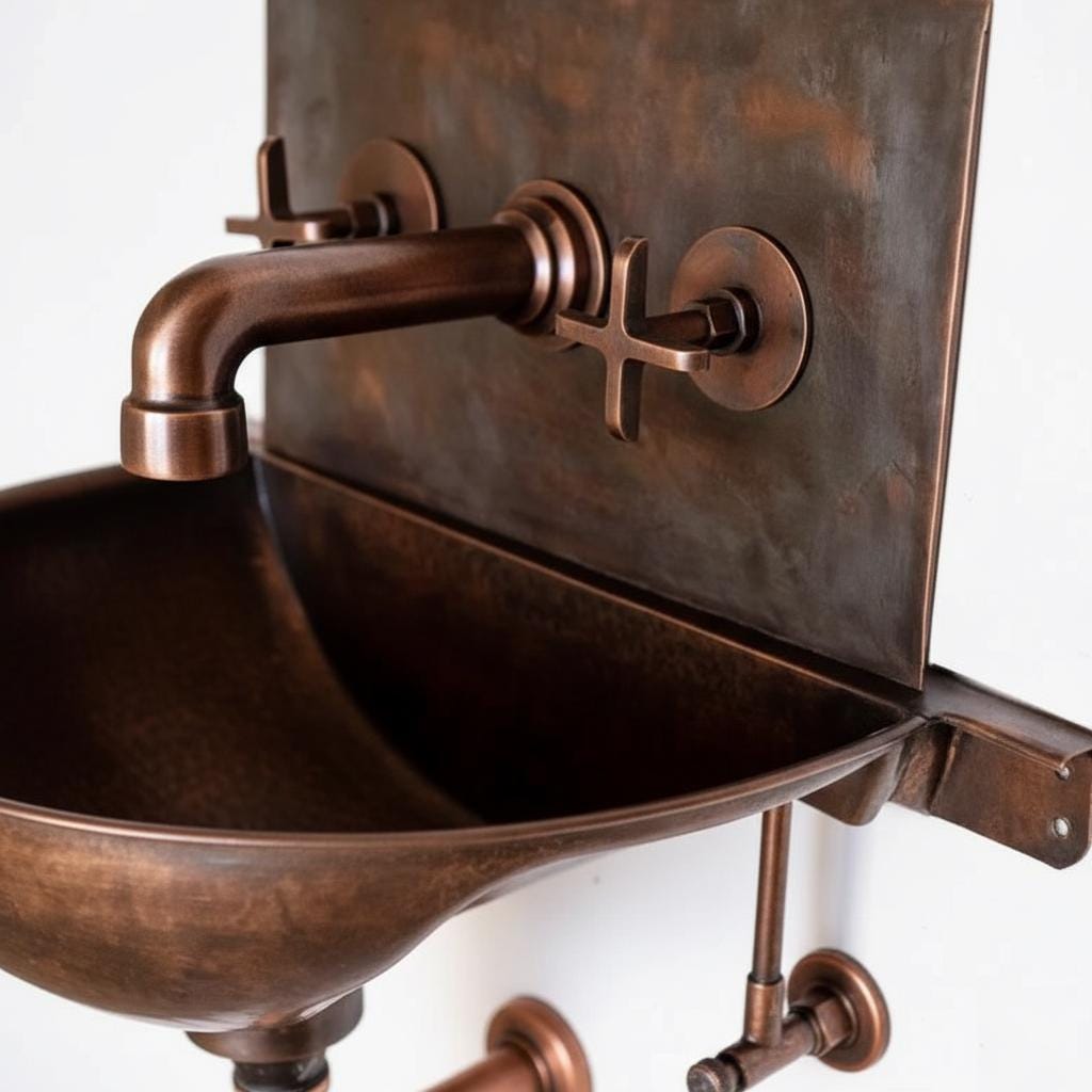 Vintage-style copper sink with faucet on a white background