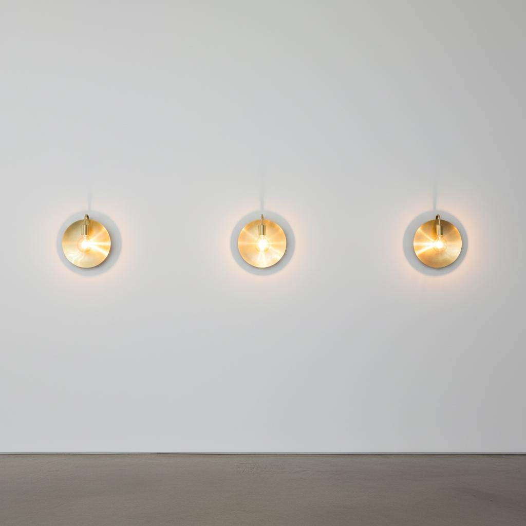 Three circular wall lights on a white wall