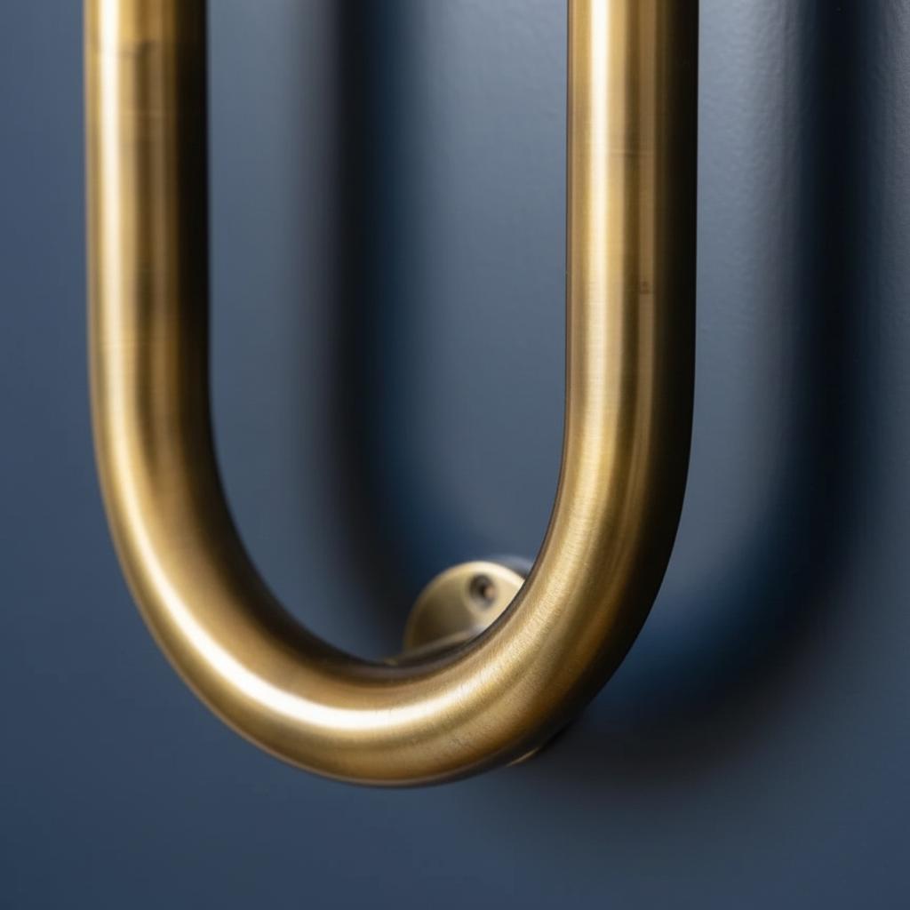 Gold door handle on a blue door