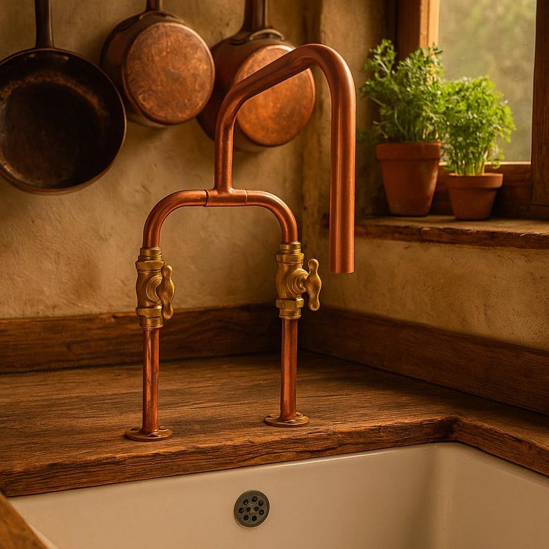 Artisan handcrafted copper faucet for farmhouse or loft

