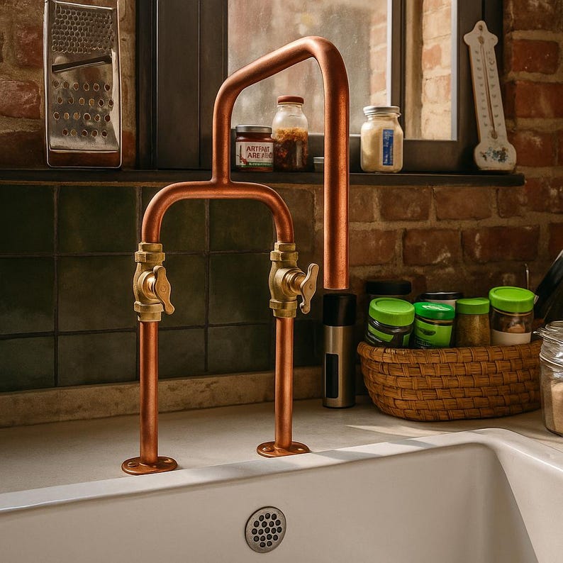 Artisan handcrafted copper faucet for farmhouse or loft

