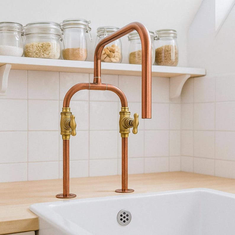 Artisan handcrafted copper faucet for farmhouse or loft

