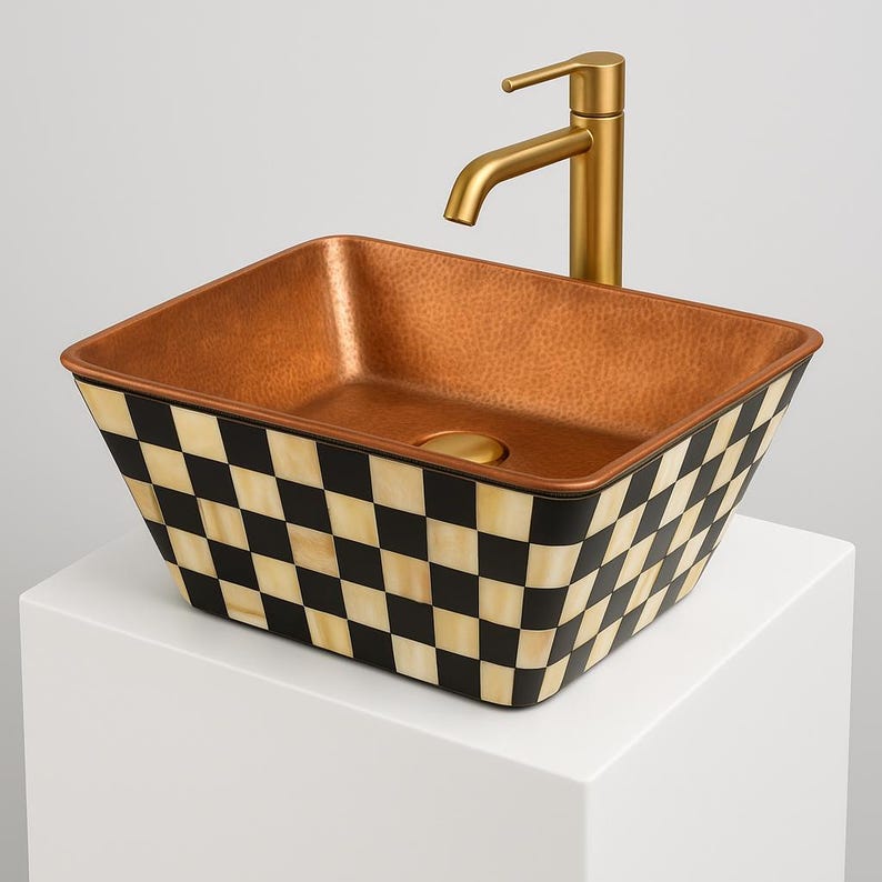 Boho bathroom basin – bone and resin pattern close-up