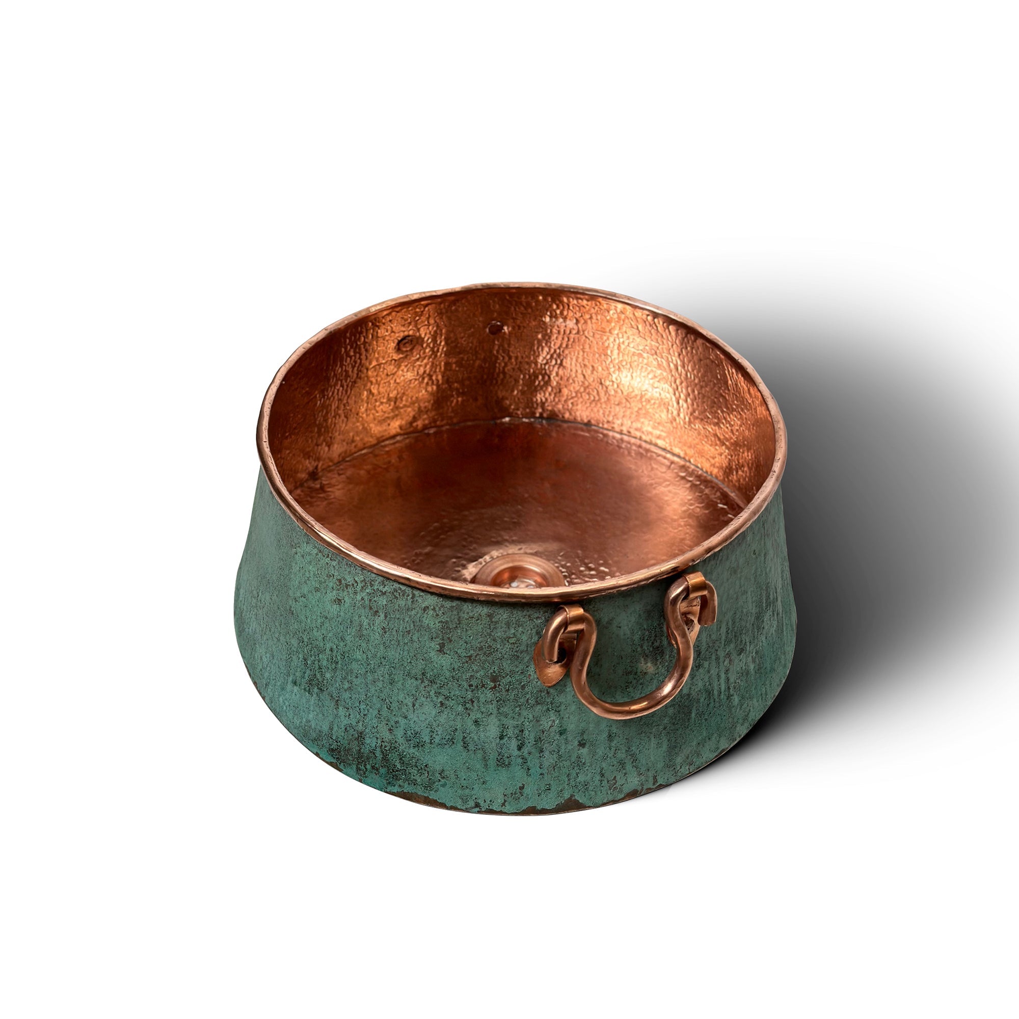Bucket Vessel Sink Green patina Copper Bathroom Sink with Handles
