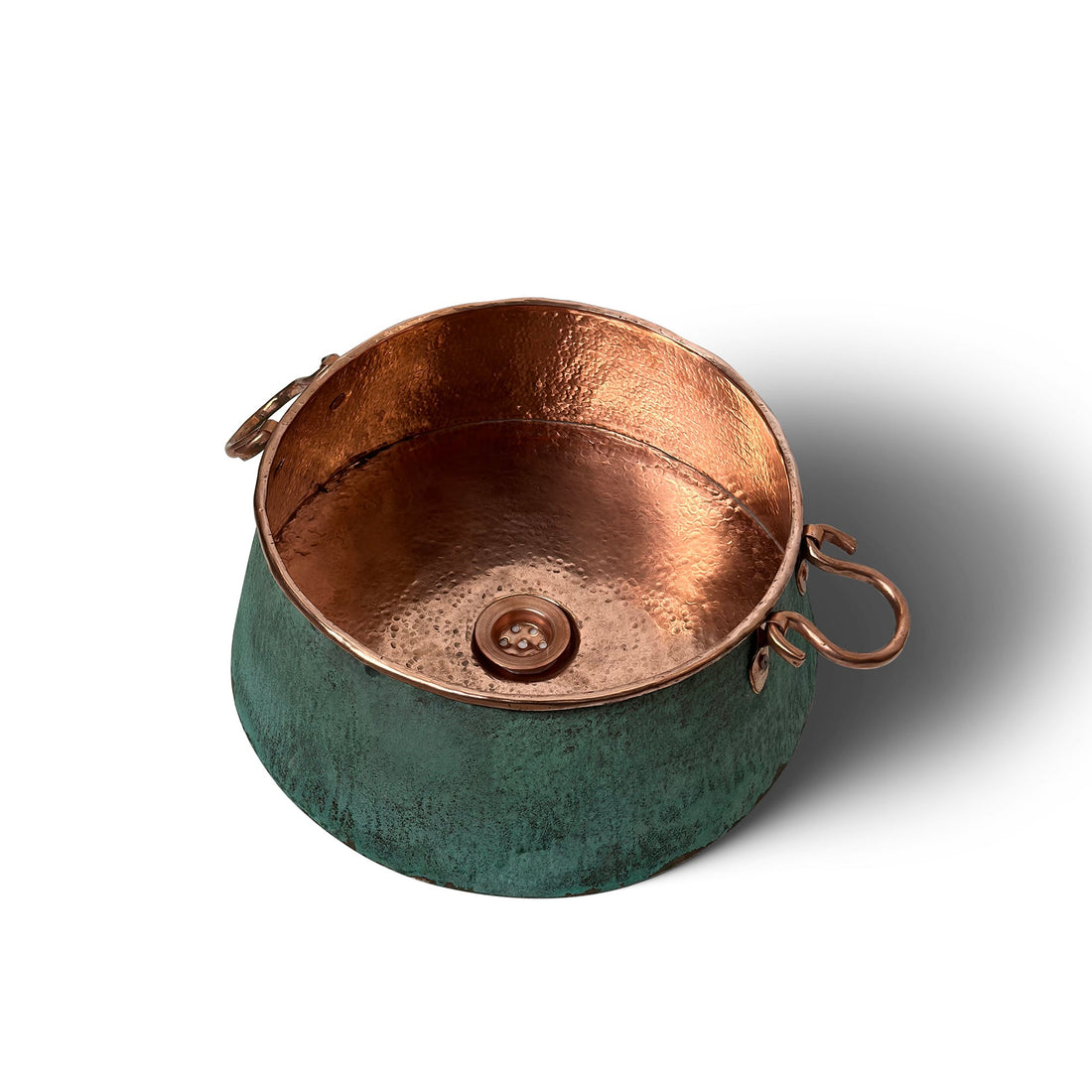 Bucket Vessel Sink Green patina Copper Bathroom Sink with Handles