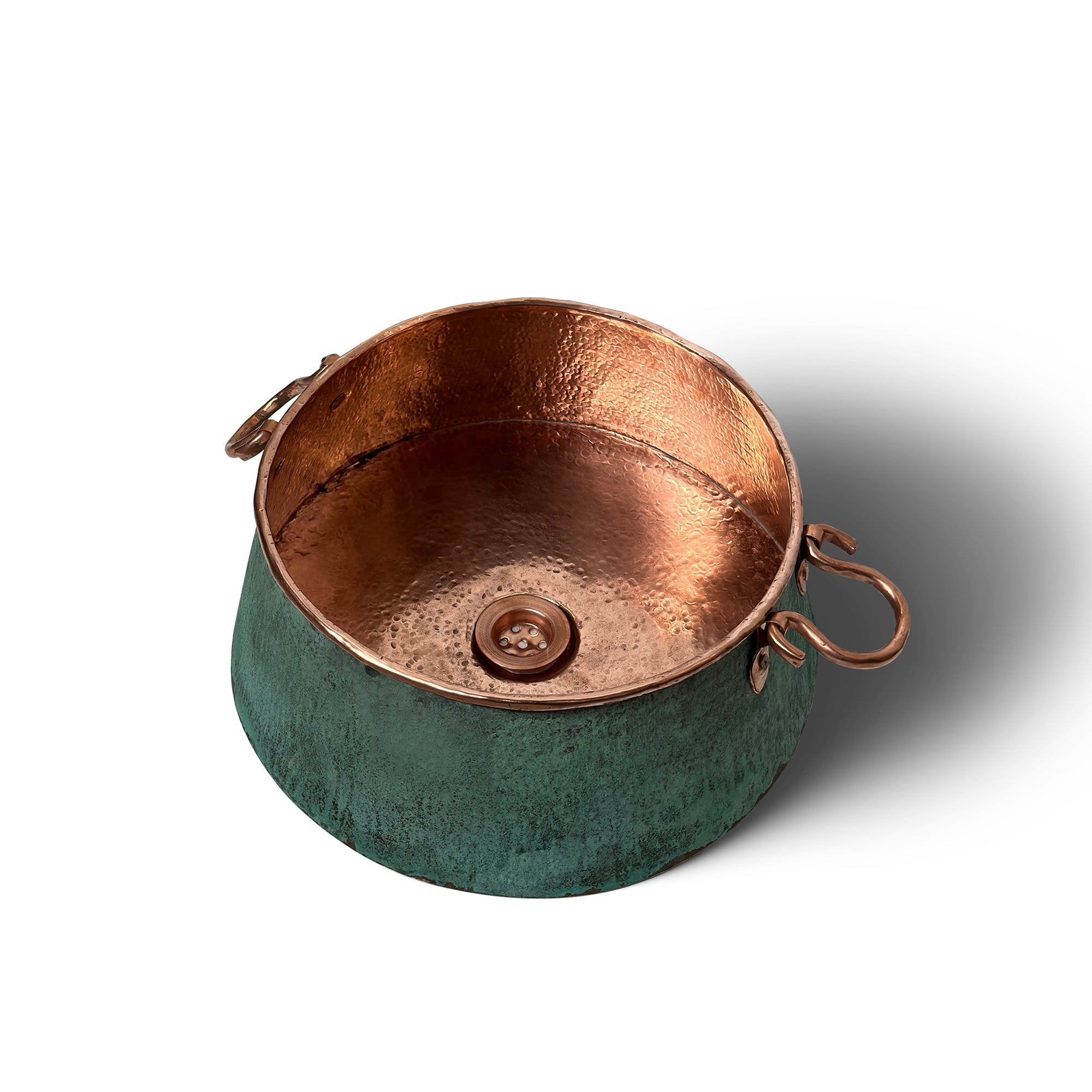 Bucket Vessel Sink Green patina Copper Bathroom Sink with Handles