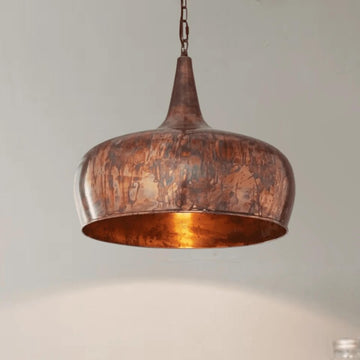 Burnished Moroccan copper pendant light with flame patina