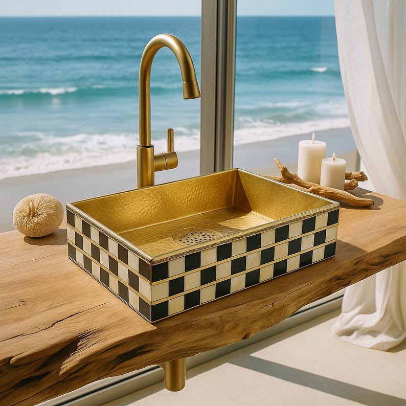 Close-up of bone and resin inlay details – handmade sink