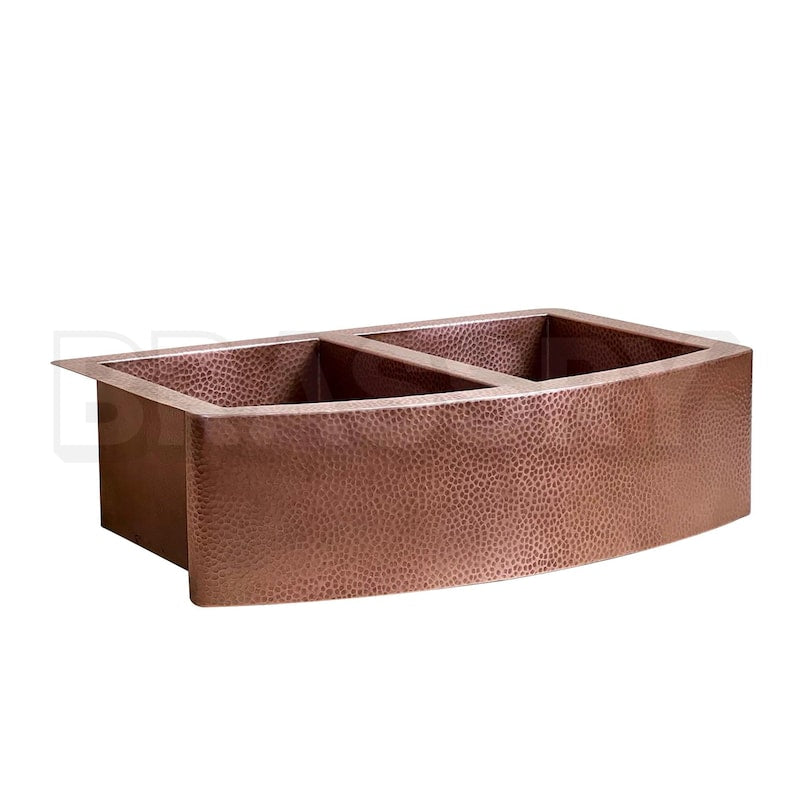 Copper Farmhouse Sink, Double Bowl Hammered Copper Sink, Rustic Apron Front Kitchen Sink, Handmade Antique Patina Basin
