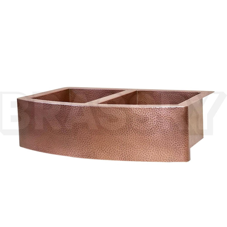 Copper Farmhouse Sink, Double Bowl Hammered Copper Sink, Rustic Apron Front Kitchen Sink, Handmade Antique Patina Basin
