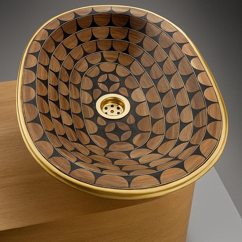Drop-in decorative bone inlay bathroom sink for modern vanities

