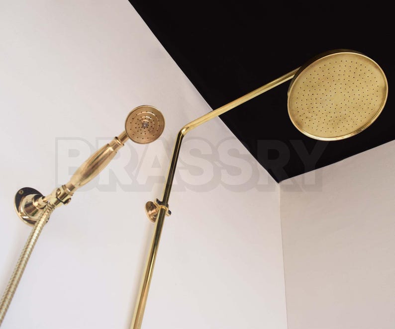 Eco-friendly vintage brass shower fixture with natural patina

