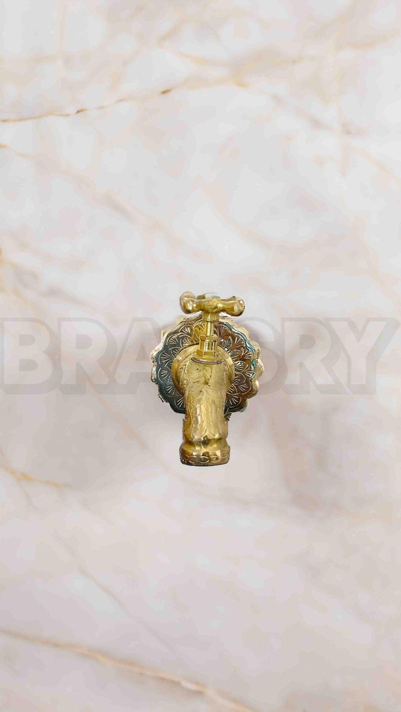 Engraved Brass Wall Faucet Outdoor Garden Tap, Moroccan Spout Fixture, Rustic Vintage Hose Bib, Unlacquered Brass Water Tap