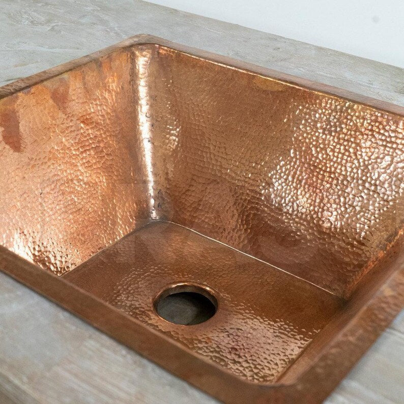 Engraved Moroccan Square Drop-In Bathroom Vessel Sink – Hammered Farmhouse Bathroom Sink Set – Artisan Round Hammered Gold Bathroom Basin
