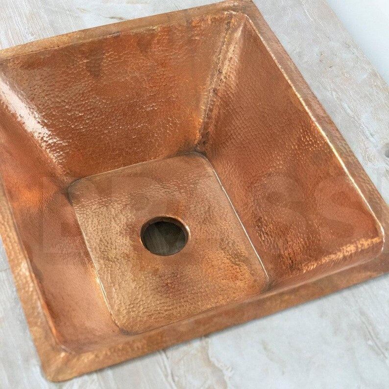 Engraved Moroccan Square Drop-In Bathroom Vessel Sink – Hammered Farmhouse Bathroom Sink Set – Artisan Round Hammered Gold Bathroom Basin
