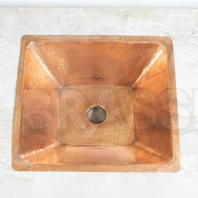 Engraved Moroccan Square Drop-In Bathroom Vessel Sink – Hammered Farmhouse Bathroom Sink Set – Artisan Round Hammered Gold Bathroom Basin
