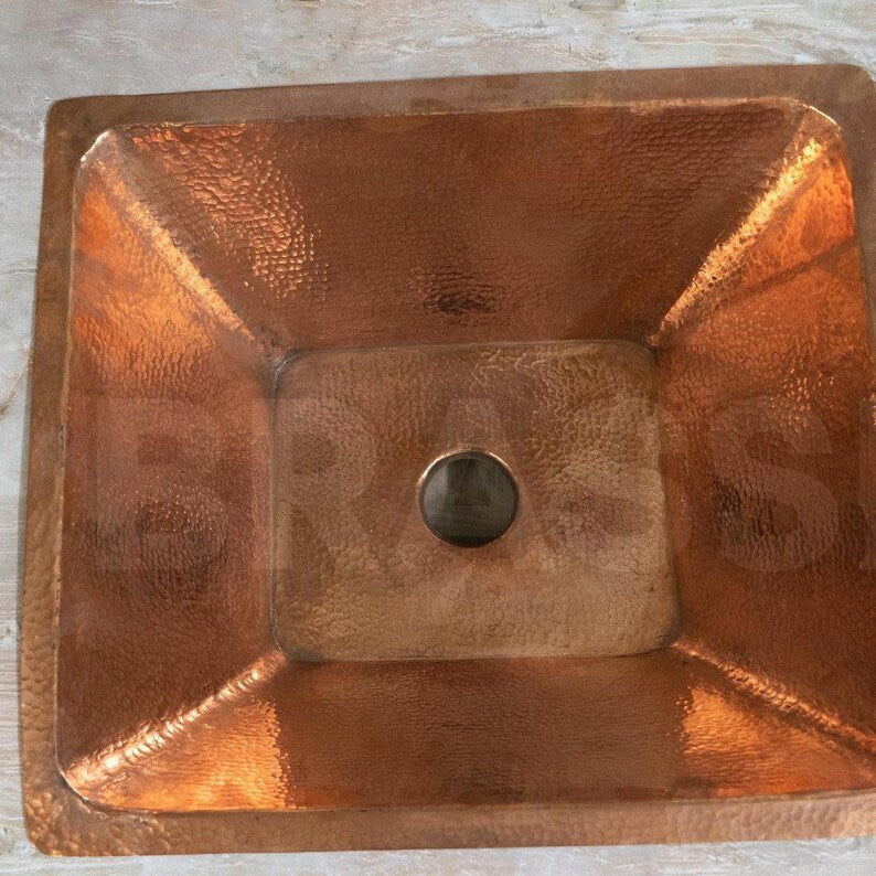 Engraved Moroccan Square Drop-In Bathroom Vessel Sink – Hammered Farmhouse Bathroom Sink Set – Artisan Round Hammered Gold Bathroom Basin
